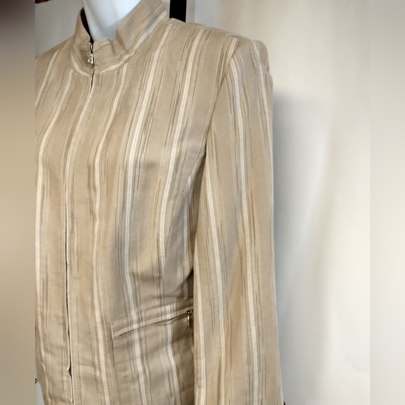 Evan Picone Linen Blend Beige/White Striped Zip-up Jacket EUC Size 10 - Picture 6 of 9